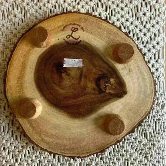 Wood Slab Serving Board Acacia Bark Footed Server - Picture 8 of 8